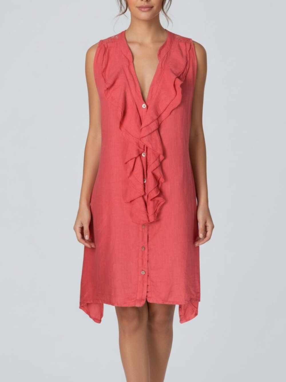 TERZO MILLENNIO ITALIAN LINEN CORAL SLEEVELESS DRESS